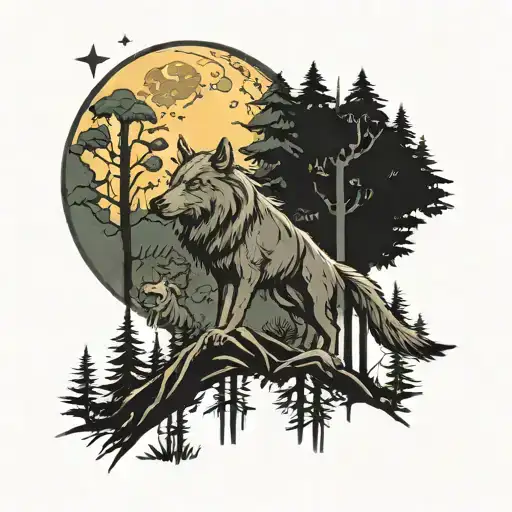 1 wolf in forest with moon, 1 illyrian helmet, 1 time , Alhamdulilah islam tattoo design idea