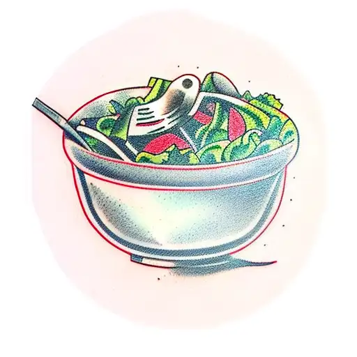 a bowl of salad with human parts in it  tattoo design idea