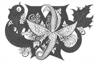 pentagram, ivy, zodiac sign Scorpio, mermaid tail, fairy wings tattoo design idea