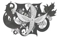 pentagram, ivy, zodiac sign Scorpio, mermaid tail, fairy wings tattoo design idea
