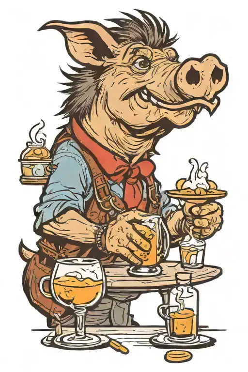 a boar as a bartender mixing drinks tattoo design idea