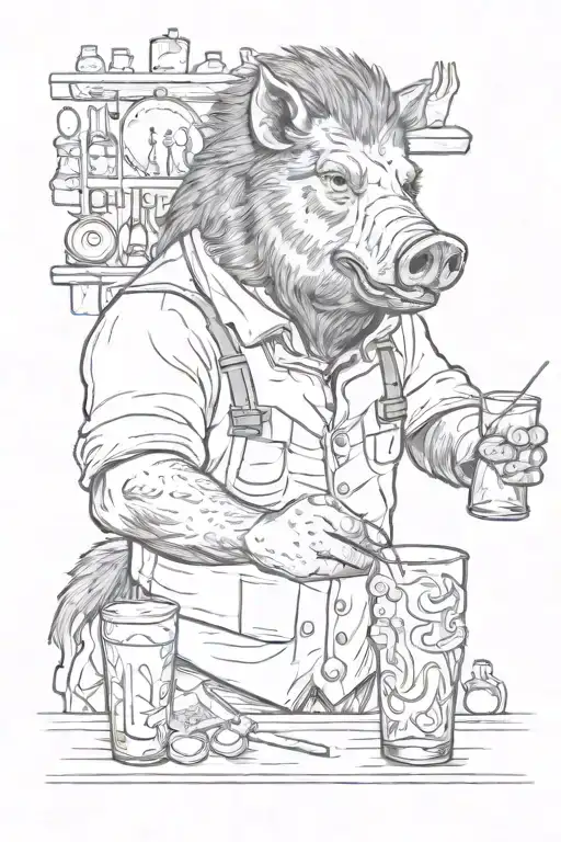 a boar as a bartender mixing drinks tattoo design idea