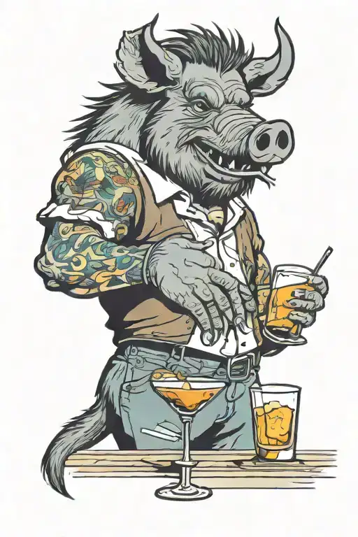 a boar as a bartender mixing drinks tattoo design idea