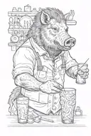 a boar as a bartender mixing drinks tattoo design idea