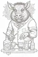 a boar as a bartender mixing drinks tattoo design idea