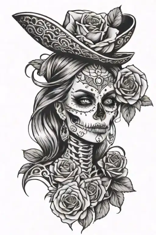 mexican arm tattoo stylish looking skeleton women's head with full of rose tattoo design idea