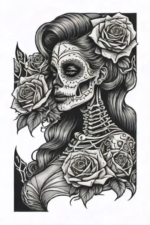 mexican arm tattoo stylish looking skeleton women with rose tattoo design idea
