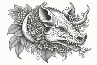 boar skull surrounded by blueberries, pimpernel, moon tattoo design idea