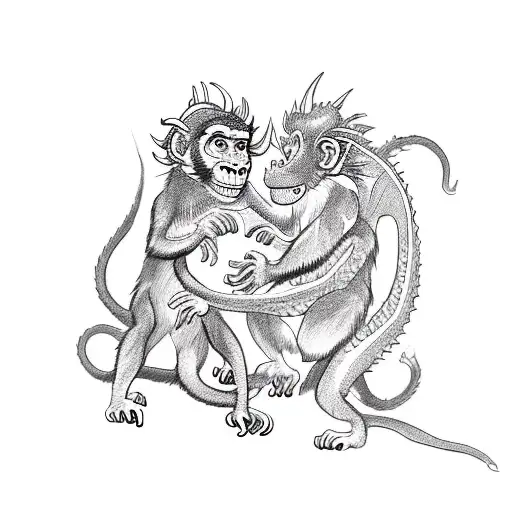 in chinese zodiac I'm a dragon my wife a monkey and my boy also a monkey. Idea is that Dragon is protecting these2 monke tattoo design idea
