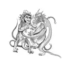 in chinese zodiac I'm a dragon my wife a monkey and my boy also a monkey. Idea is that Dragon is protecting these2 monke tattoo design idea
