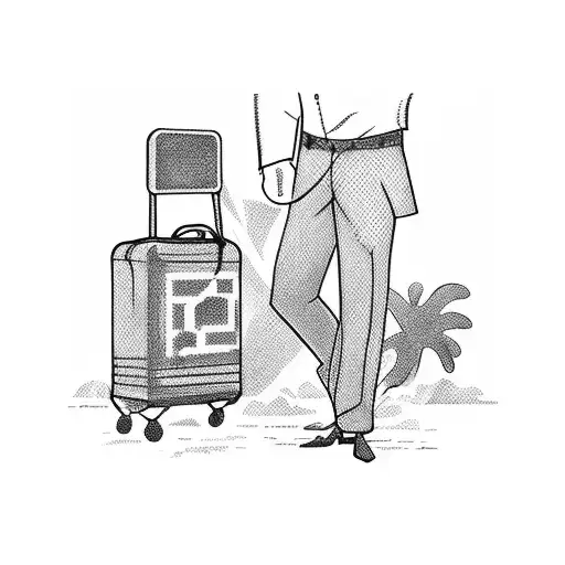 A silhouette of a businessman with a suitcase, standing on a basketball court tattoo design idea