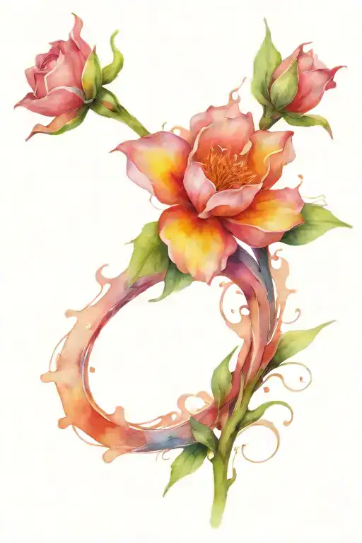 colorful 1 flower 3 buds surrounded tattoo design idea