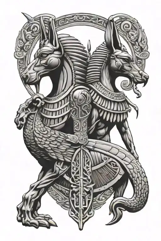 horus and anubis egiptian god tattoo design idea