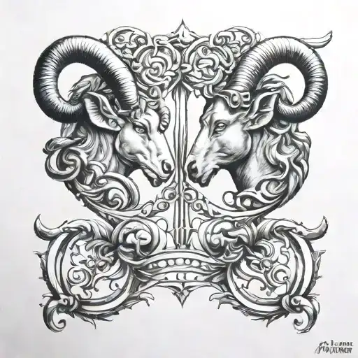 aries and libra zodiac sign tattoo design idea