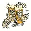 two beer glasses toasting with a scroll that reads "Wherever he may be tattoo design idea