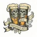 two beer glasses toasting with a scroll that reads "Wherever he may be tattoo design idea
