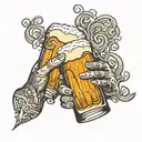 two beer glasses toasting with a scroll that reads "Wherever he may be tattoo design idea