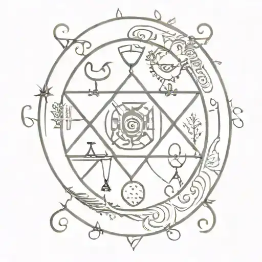 A tattoo of a vegvisir symbol surrounded by mystical symbols, reflecting the client's fascination with mysticism tattoo design idea