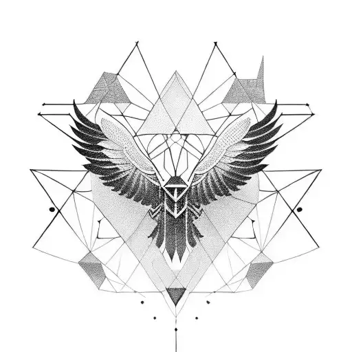A side view of a falling hawk with geometric patterns tattoo design idea