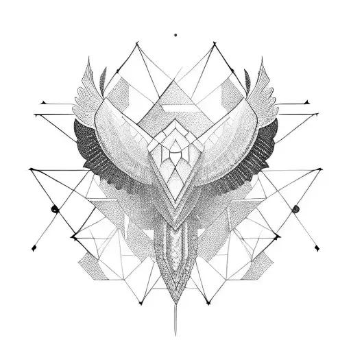 A side view of a falling hawk with geometric patterns tattoo design idea
