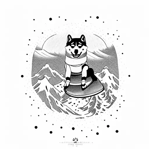 shiba inu snowboarding in japan tattoo design idea