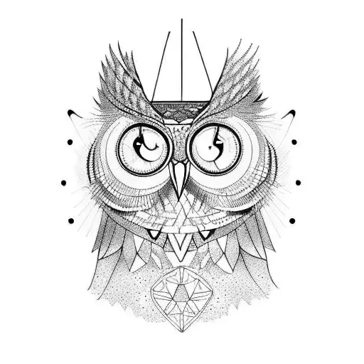 owl with cat eyes  and cat tail tattoo design idea