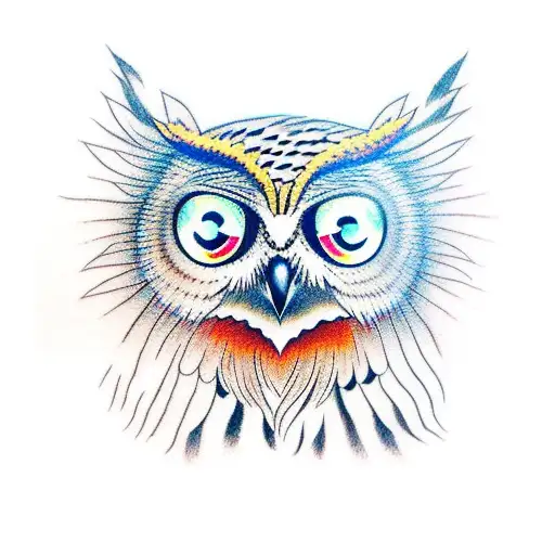 owl with cat eyes  and cat tail tattoo design idea