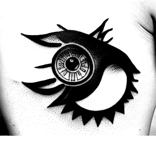 owl with cat eyes  and cat tail tattoo design idea