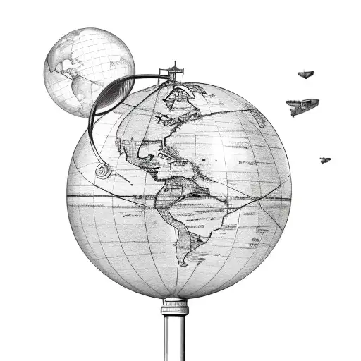 globe with a flight around it and connects to a infinite symbols saying enjoy tattoo design idea