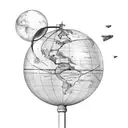 globe with a flight around it and connects to a infinite symbols saying enjoy tattoo design idea
