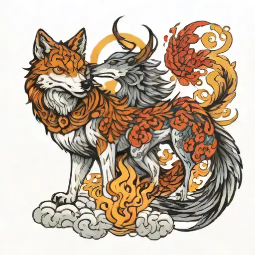 wolf and phoenix rising from the ashes.  name included will be ZUXX - SIA_K9 tattoo design idea