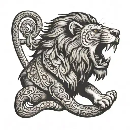 A lion holding scales in his jaws tattoo design idea