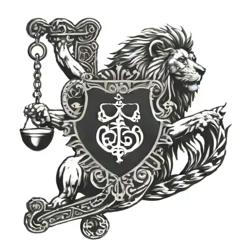 A lion holding scales in this jaws tattoo design idea