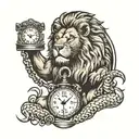 A lion holding scales in this jaws tattoo design idea