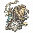 A lion holding scales in this jaws tattoo design idea