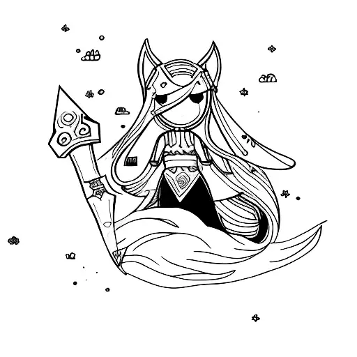 League of Legends champion Zoe in a whimsical and dreamlike setting tattoo design idea
