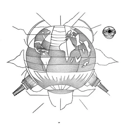 leg sleeve with a balance scale a globe and a sun tattoo design idea