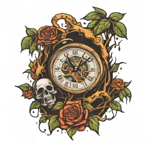 trees time death clock war crying   tattoo design idea