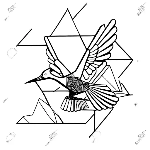 magpie in flight, its wings formed by bold triangles, and its body with a mix of geometric shapes tattoo design idea