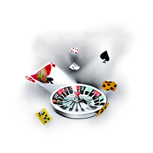 Money and casino items with sunshine in the background tattoo design idea