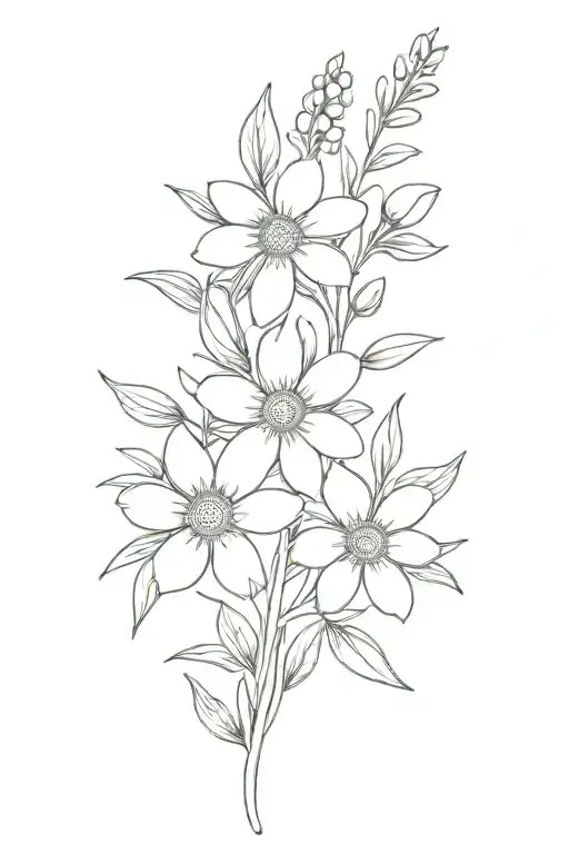 daisy and larkspur flowers intertwined tattoo design idea