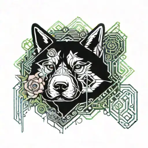 akita and sakura flower tattoo design idea
