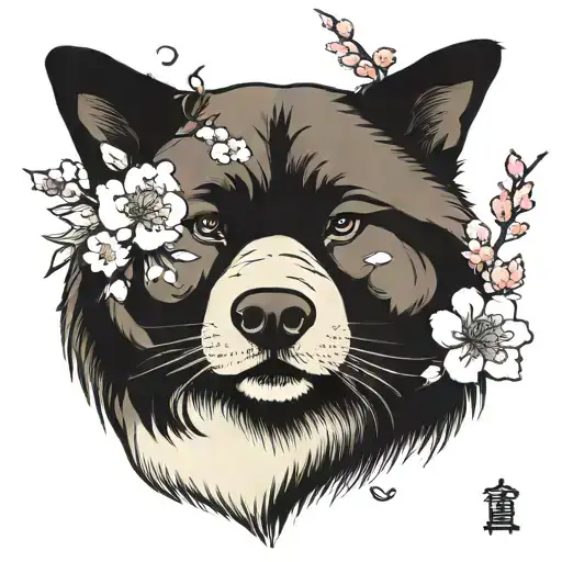 Akita and sakura flowers tattoo design idea
