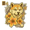 akita and sakura flower tattoo design idea