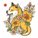 akita and sakura flower tattoo design idea