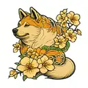akita and sakura flower tattoo design idea