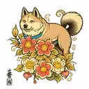akita and sakura flower tattoo design idea