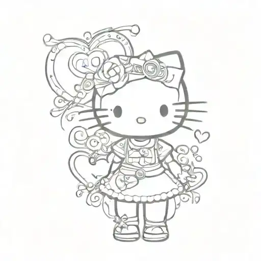 hello kitty, xoxo, big hearts tattoo design idea