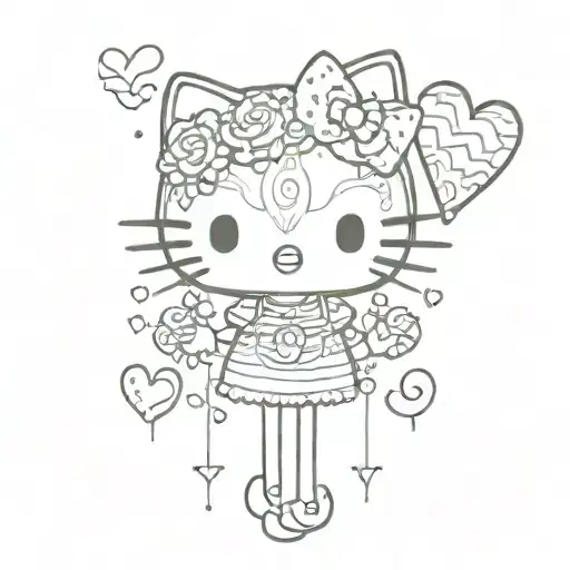 hello kitty, xoxo, anasia, hearts tattoo design idea