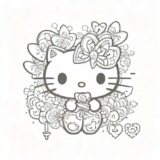 hello kitty, xoxo, anasia, hearts tattoo design idea